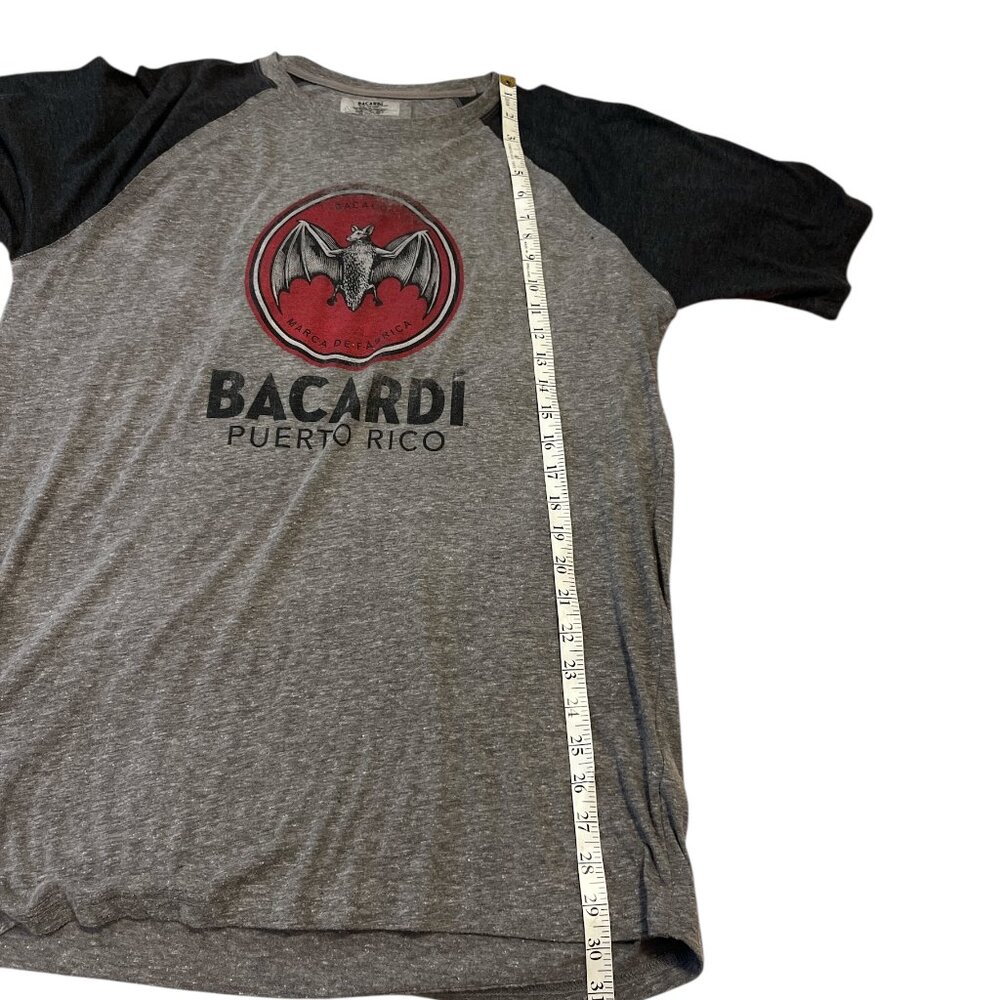 BACARDI RUM PUERTO RICO Tee Shirt Size Large Raglan Style Grey Distressed Look - Picture 10 of 11